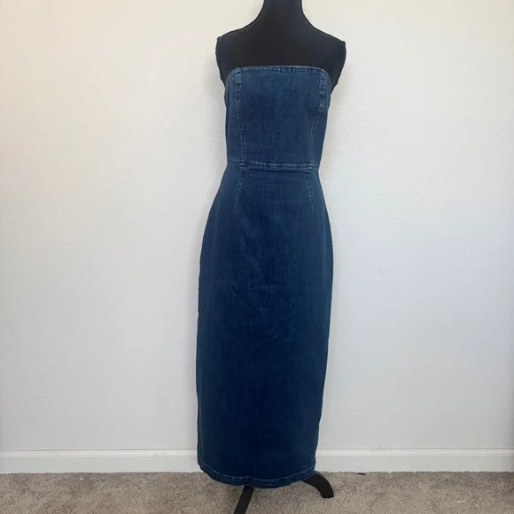 Gap Strapless Denim Midi Dress Size 4 Medium Wash Tube - Picture 2 of 5